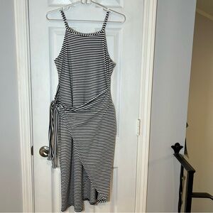 Chic Style Striped Black White Wrap Around Sundress,  Tie At Side Size Medium